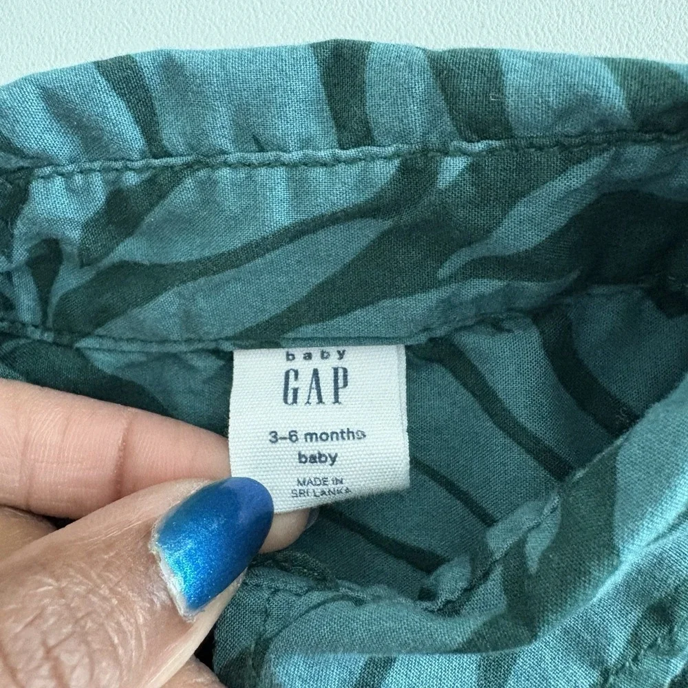 Baby Gap Boys Bodysuit Size 3-6 Months Jade Green Tropical Print 100% Cotton
